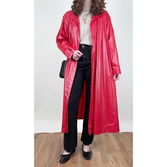 Vintage Long Rain Jacket Trench Coat Duster Oversized Maxi Scandinavian Raincoat - Picture 4 of 12